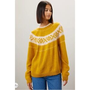 Yerse Womens Crashy Pullover Sweater Crew Neck Yellow Fair Isle Sz Small *READ*
